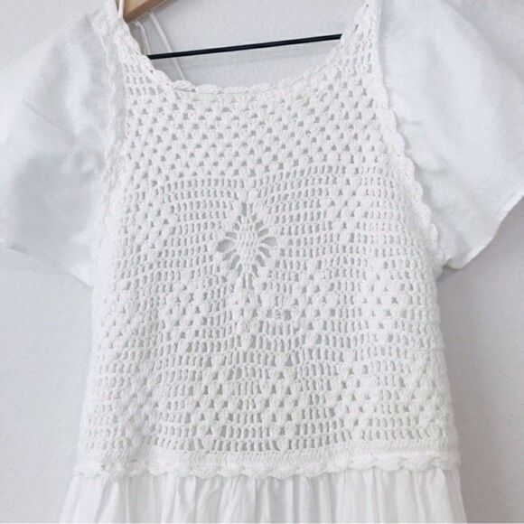 New! Zara Linen Crochet Bohemian Open Back Tiered Ruffle Sleeve White Maxi Dress - Picture 10 of 13